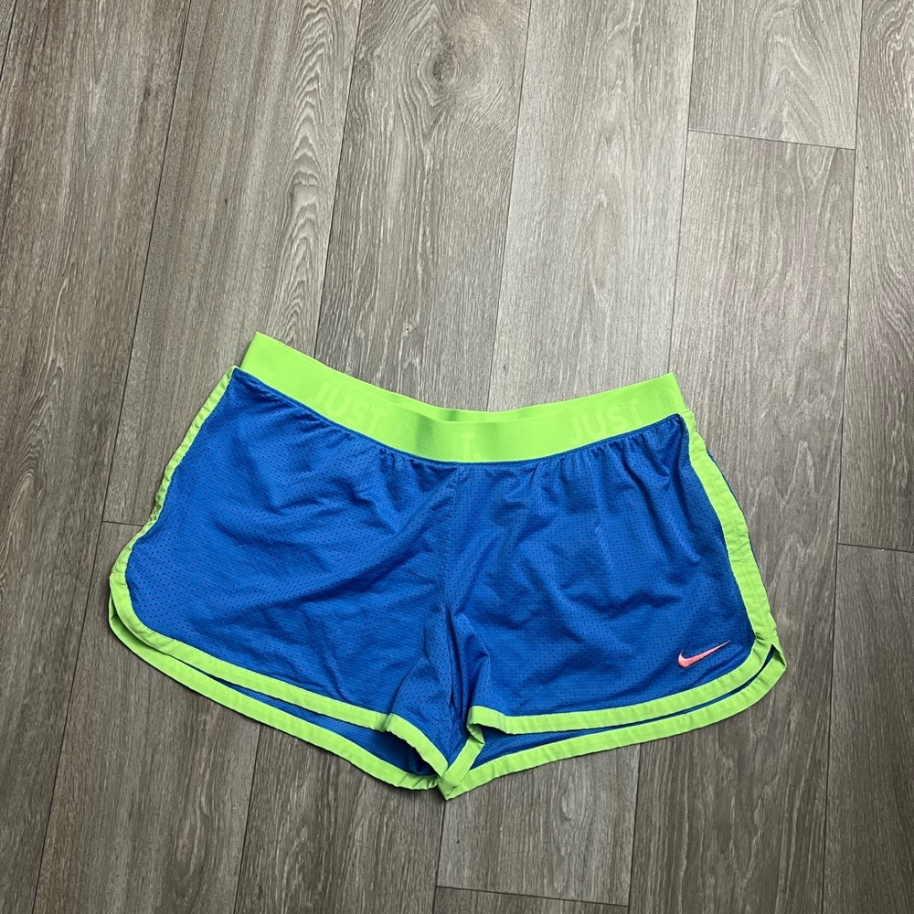 Nike Women's Blue and Green Athletic Shorts